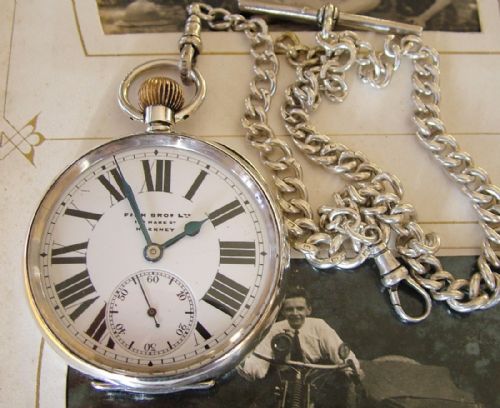 An Antique Silver Pocket Watch and Chain, Hackney