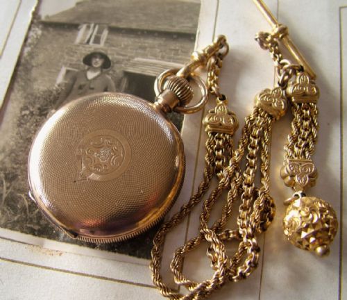 fig 1. A lady's antique Waltham fob watch and albertina