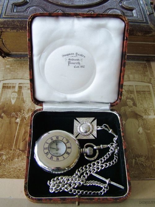 fig 1. Antique silver Tavannes half hunter watch & chain
