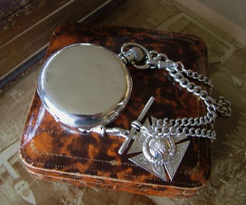 fig 3. Antique silver Tavannes half hunter watch & chain