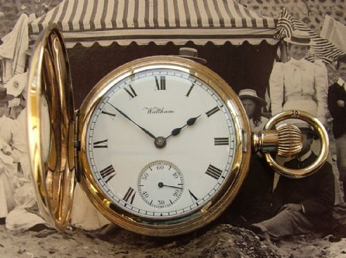 fig 1. Antique 1914 Waltham half hunter pocket watch