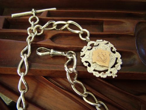 An Antique Silver Watch Chain and Fob