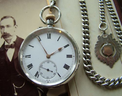 Antique Silver Longines Pocket Watch with Chain