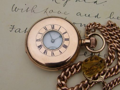 fig 1. Antique Waltham Traveler half hunter pocket watch