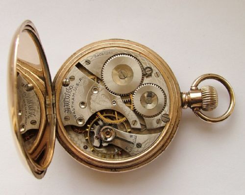 fig 1. Antique Waltham stem winding pocket watch.