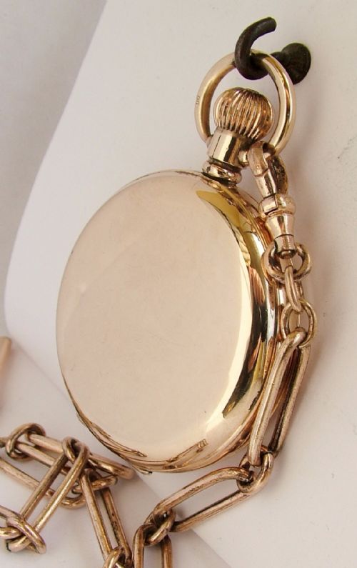 fig 2. 1919 Waltham Traveler full hunter pocket watch & chain