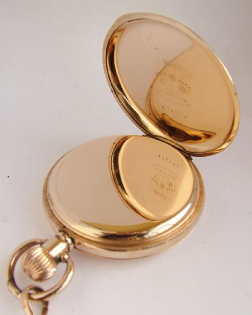 fig 3. 1919 Waltham Traveler full hunter pocket watch & chain