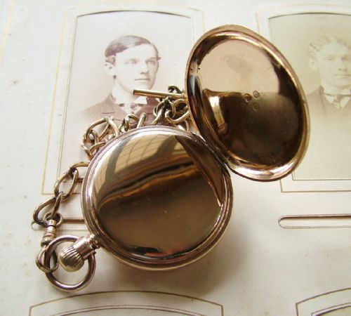 fig 2. Antique Waltham half hunter pocket watch and chain