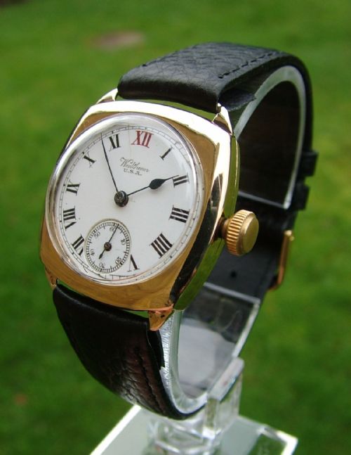 Gents 1930s 9ct Gold Waltham Cushion Cased Watch