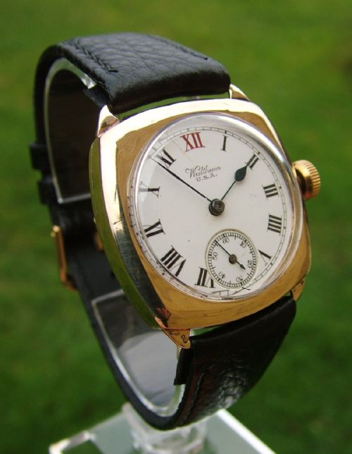 fig 1. Gents 1930s 9ct gold Waltham cushion cased watch