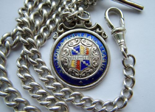 Antique Silver Watch Chain with Football Fob