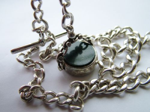 Antique Silver Pocket Watch Chain and Swivel Fob
