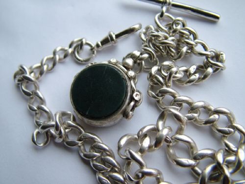 fig 1. Antique silver pocket watch chain and swivel fob