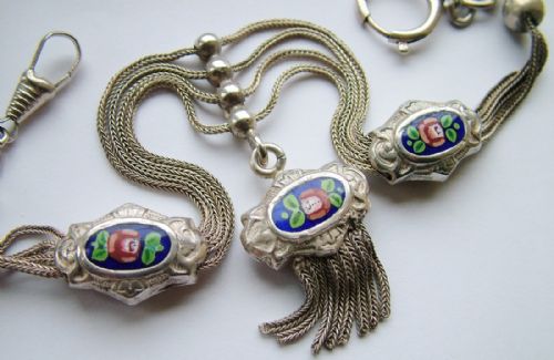 An Antique Silver and Enamel Watch Chain