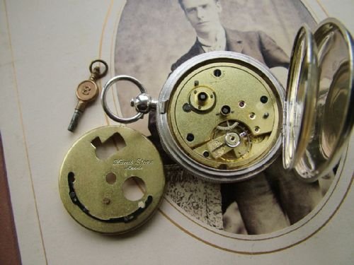 fig 1. 1930 silver pocket watch, retailed by Harris Stone