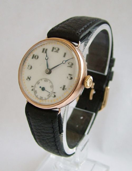 A 1920s 9 Carat Rose Gold Mid-size Wrist Watch