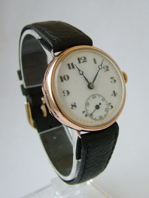 fig 1. A 1920s 9 carat rose gold mid-size wrist watch