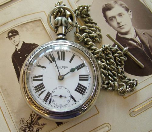 An Antique New Era Pocket Watch and Chain