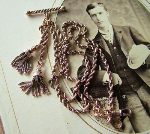 An Antique Rose Gold Plated Double Watch Chain