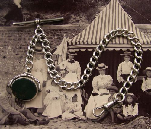 Antique Silver Pocket Watch Chain and Swivel Fob