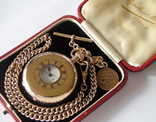 Antique Half Hunter Pocket Watch, Albert and Box