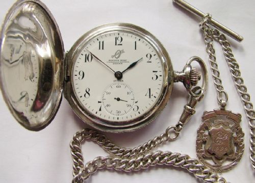 fig 2. Silver Invar full hunter pocket watch with chain
