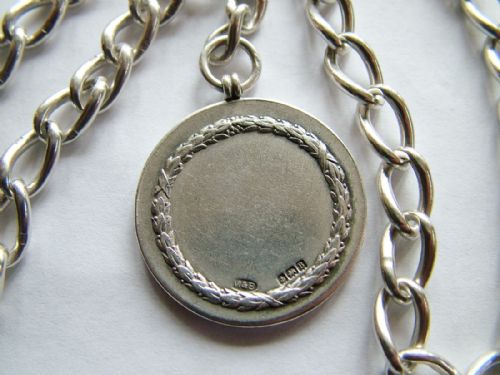 VICTORIAN SILVER WATCH CHAIN WITH 1920S BOXING FOB - ADDITIONAL PHOTO 3