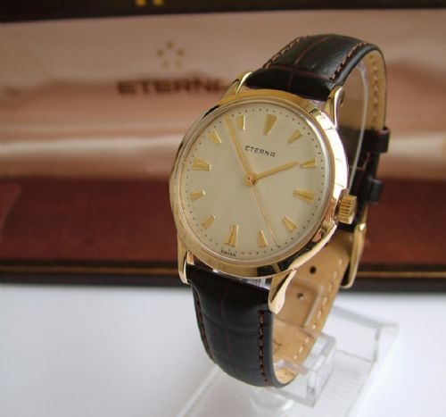 A Gents 9ct Gold Boxed Eterna Wrist Watch, 1960