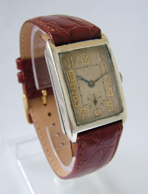 fig 1. A gents 1920s silver Sorority Art Deco wrist watch