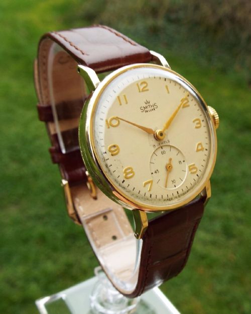 Gents 1950s 9ct Gold Smiths De Luxe Wrist Watch
