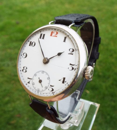 An Officer’s Antique Silver Over-sized Wrist Watch
