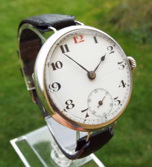 fig 1. An Officer’s antique silver over-sized wrist watch