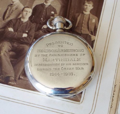 fig 1. 1918 silver pocket watch for services in Great War