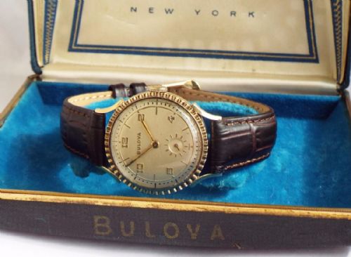 fig 1. Gents 1950s boxed Bulova gold filled wrist watch