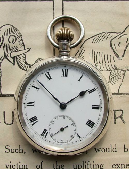 Antique 1909  Silver Stem Winding Pocket Watch.