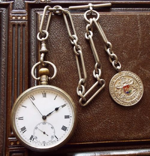 1920s Silver Halicos Lever Pocket Watch and Chain