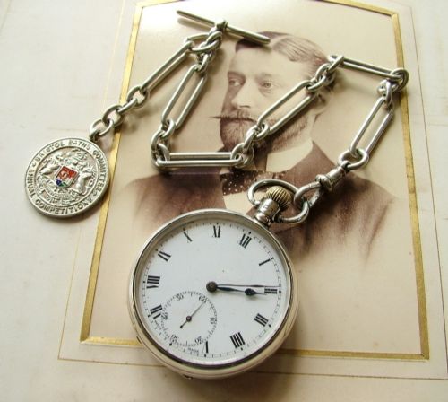 fig 1. 1920s silver Halicos Lever pocket watch and chain