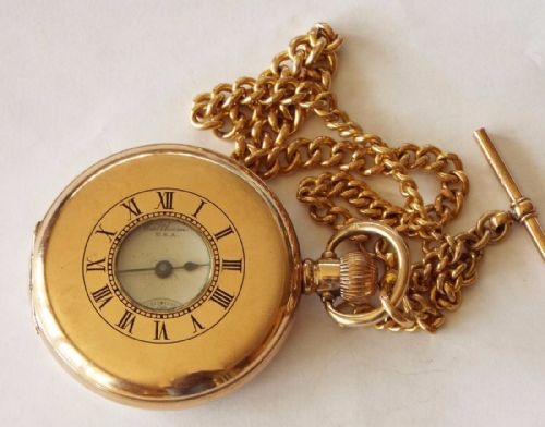 Antique Waltham Traveler Half Hunter Watch & Chain
