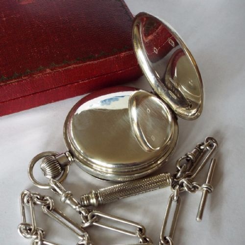 fig 3. 1930s silver Benson pocket watch & accoutrements