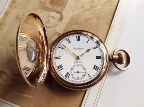 fig 1. A Waltham Equity half hunter pocket watch, 1917