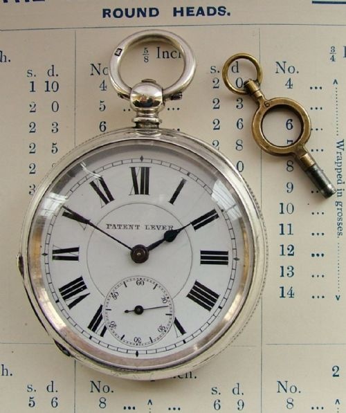 Antique 1880s  “Patent Lever” Silver Pocket Watch.
