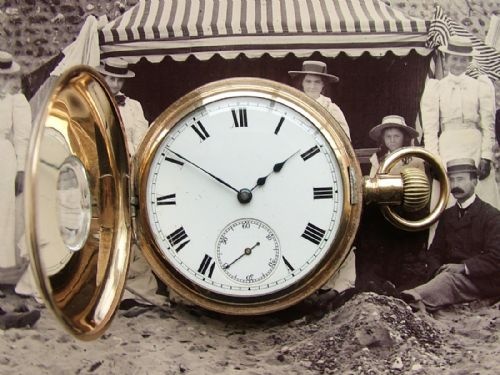 fig 1. Antique 1902 Waltham Riverside half hunter pocket watch.