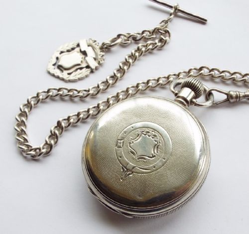fig 2. Antique Thommen silver open faced pocket watch and chain
