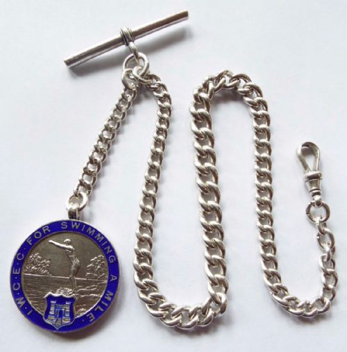 Victorian English Solid Silver Watch Chain and Fob