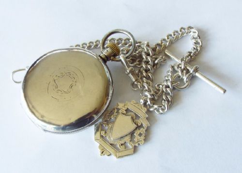 fig 1. Antique silver Tacy pocket watch and chain