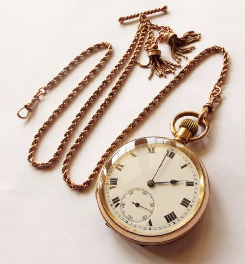 fig 1. 1920s Swiss gold filled pocket watch and albert