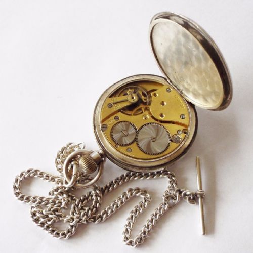 fig 1. Antique 1919 silver Selezi pocket watch & chain