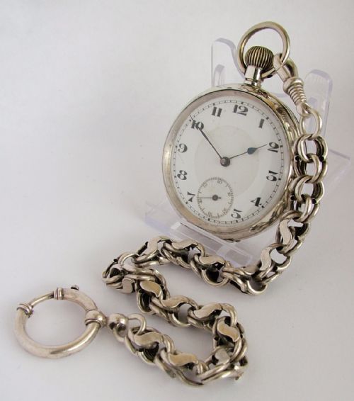 1920s Silver Pocket Watch and Chain.
