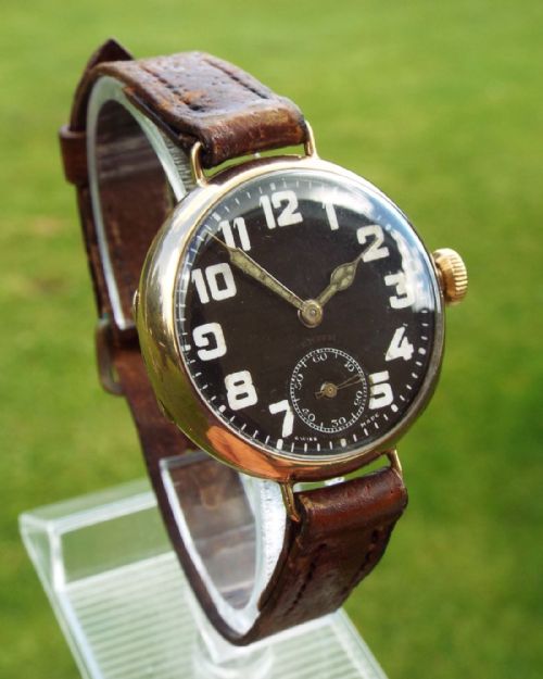 A GENTS 9 CARAT GOLD ZENITH TRENCH WATCH - ADDITIONAL PHOTO 1