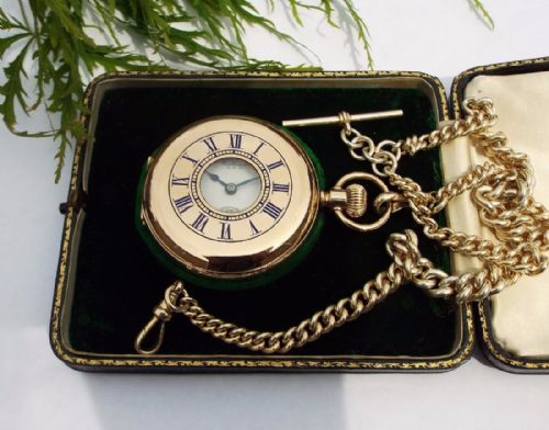 Antique Waltham Half Hunter Pocket Watch, Chain and Box